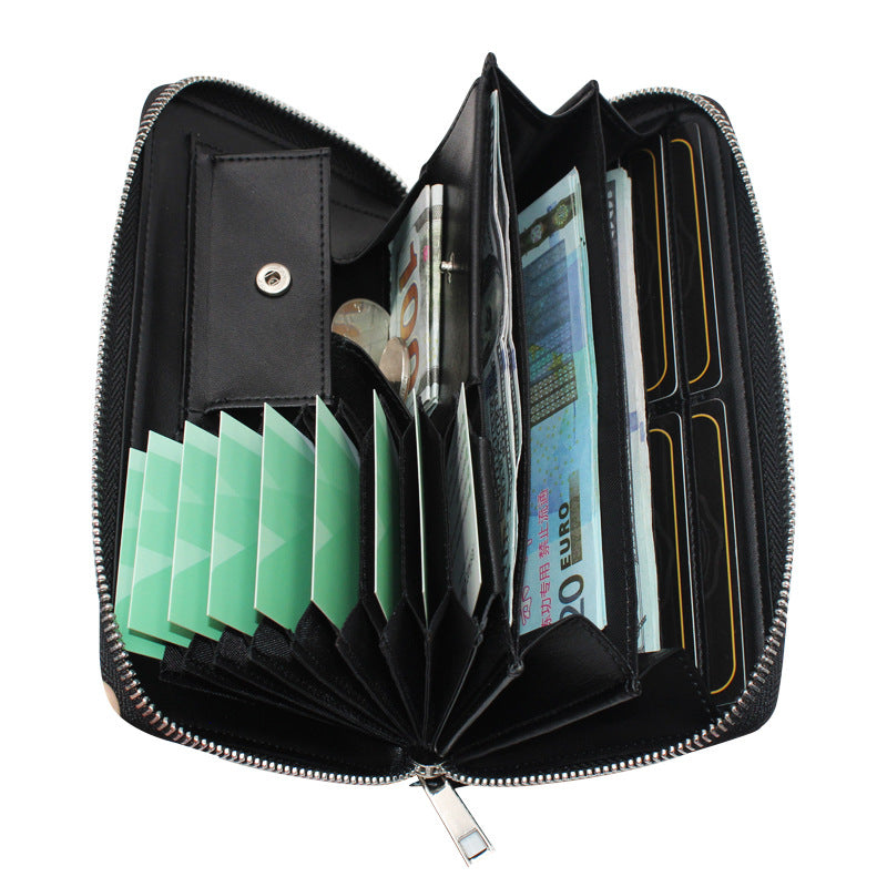Long men's wallet business real leather wallet portable multifunctional accordion zipper bag