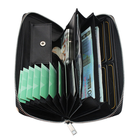 Long men's wallet business real leather wallet portable multifunctional accordion zipper bag