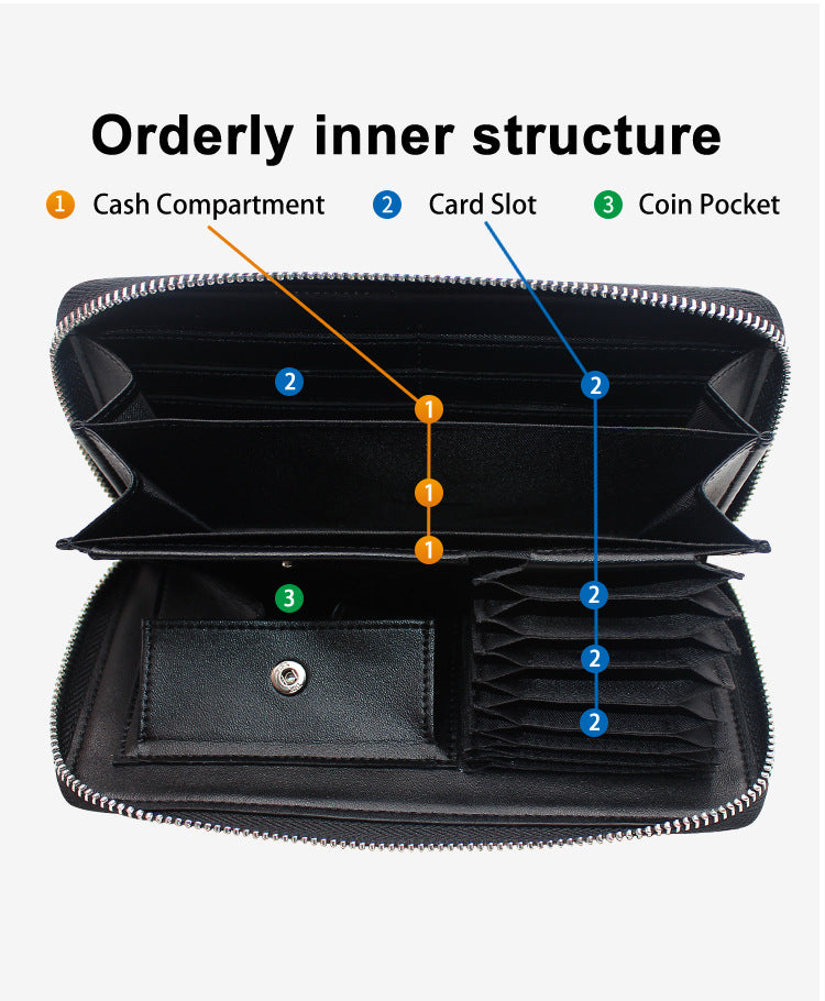 Long men's wallet business real leather wallet portable multifunctional accordion zipper bag